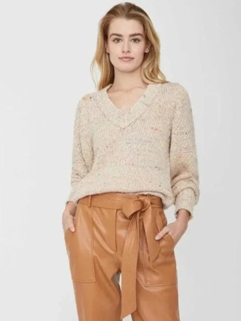 Brochu Walker Andrain V-Neck Sweater in Saffro Multi size XS Puff Sleeve Wool